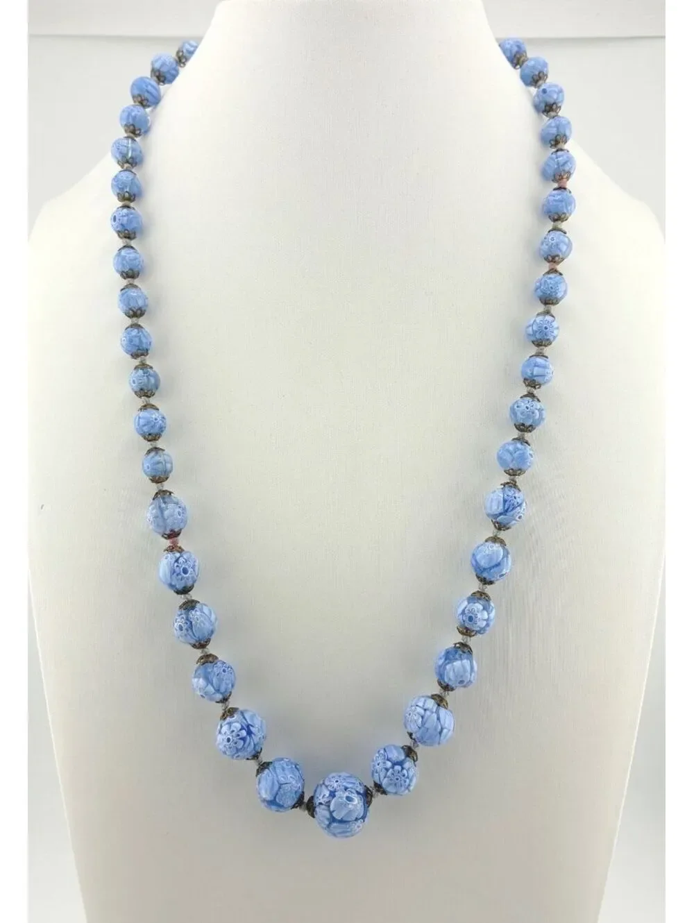 Vintage Blue Millefiori Venetian Textured Graduated Glass Bead 24